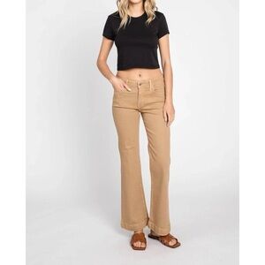 Letter To Juliet Sicily Wide Hem Crop Flare Denim Pant Tan Brown High Rise